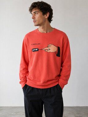 Rochambeau IT POPS OFF Graphic Embroidered Sweatshirt Coral Pink Size M